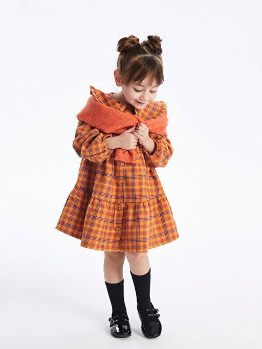 Bebe Yaka Ekose K?z Bebek Elbise