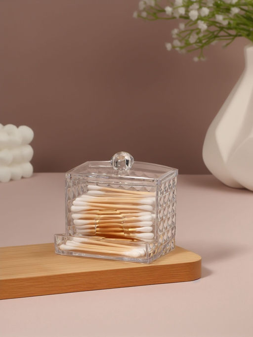 Цена за 2 шт. Органайзер для ватных палочек, с крышкой, 8.8×7.5×8 см, прозрачный