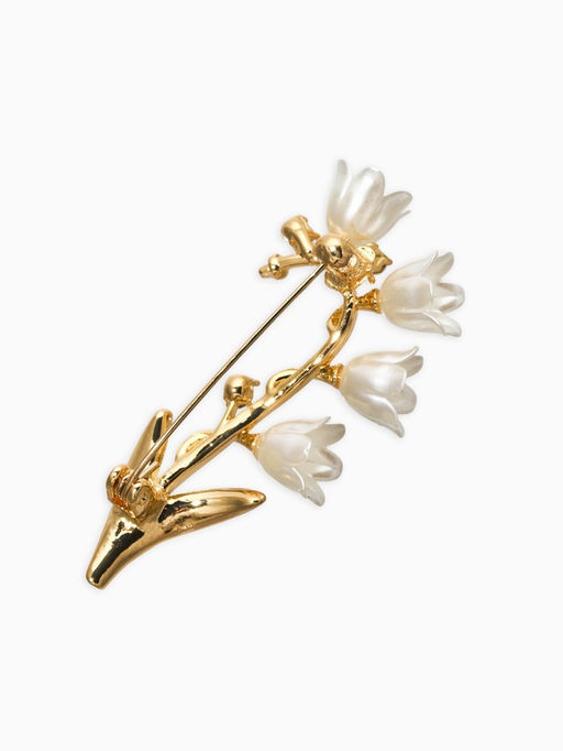 Брошь "Цветы Ландышей", цвет бело-зелёный в золоте