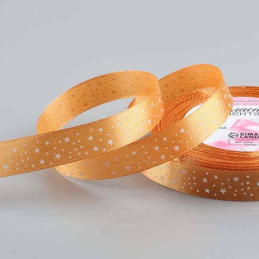 Цена за 3 шт. Лента атласная «Звёзды», 15 мм, 23±1 м, светло-оранжевая №097
