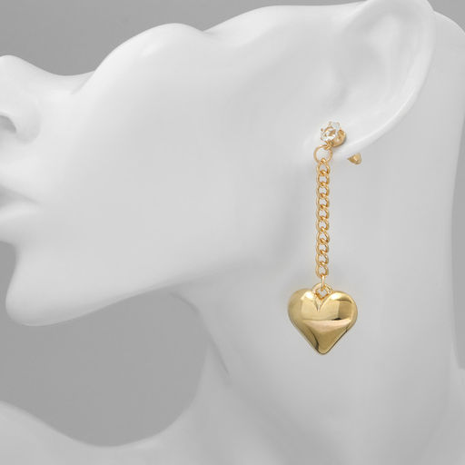 Серьги металл Сердца на цепочке, цвет белый в золоте - Qf фото 3