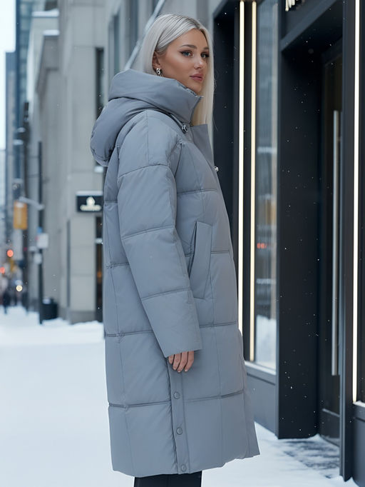 Пальто летучая мышь женское с капюшоном зимнее серого цвета 9619Sr - Mtforce фото 27