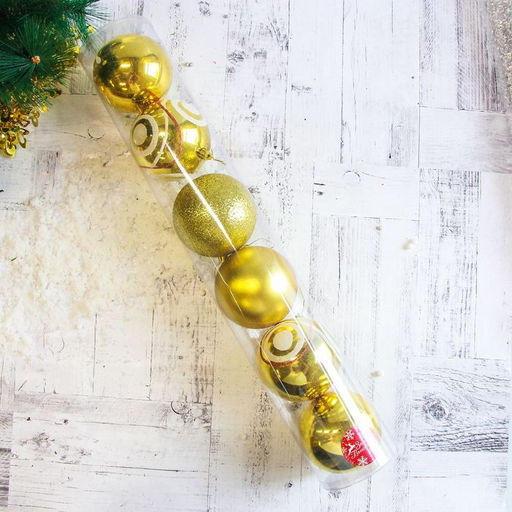 Ёлочные игрушки Круги, шары новогодние, d=10 см, набор 6 шт., золото - Зимнее волшебство фото 2