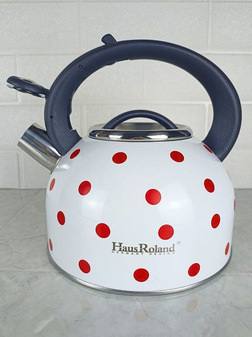 Чайник 2,5л нержавеющая сталь HR732-1 белый в красный горох OLS-001-5