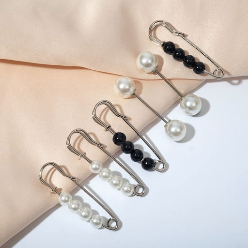 Набор булавок (6 шт.) «Жемчужины», 3.5 см, цвет чёрно-белый в серебре