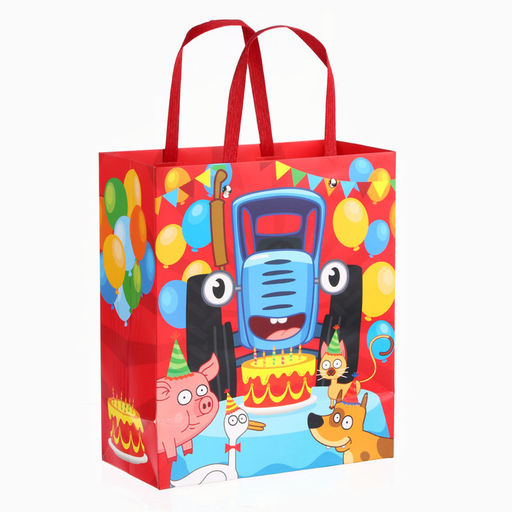 Пакет подарочный ламинированный с тиснением «С днём Рождения!», Синий трактор, 23х27х11,5