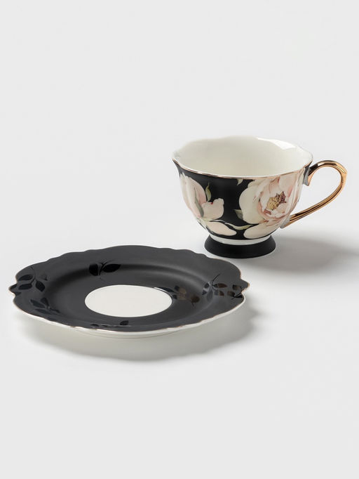 Чайная пара WY Pink Ohara, фарфор, 220 мл, чёрная