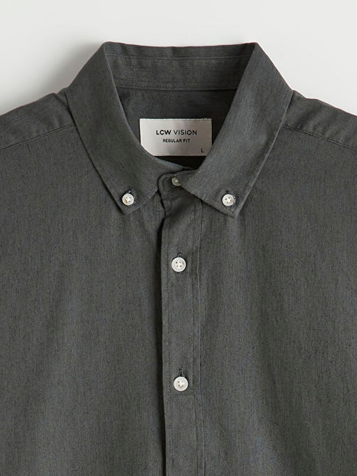 Regular Fit Keten G?r?n?ml? Erkek G?mlek