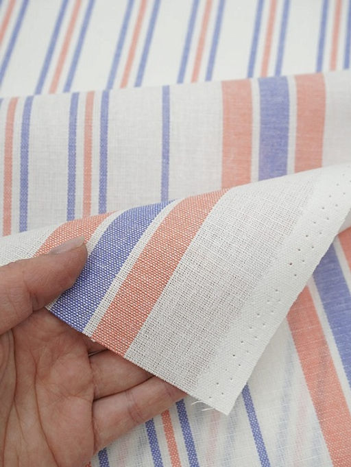 Холст полотенечный Узкая полоска цв.лососевый/синий, ш.0.5м, лен-30%, хл-70%, 140гр/м.кв - Купава фото 4