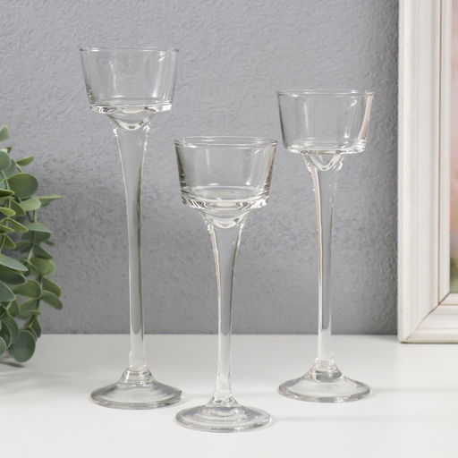 Набор подсвечников на 1 свечу «Прозрачность мыслей», 3 шт., стекло, h=15 см, 17.5 см, 20 см, прозрачный