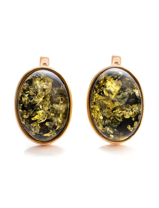 Красивые овальные серьги Годжи крупные с зелёным янтарём