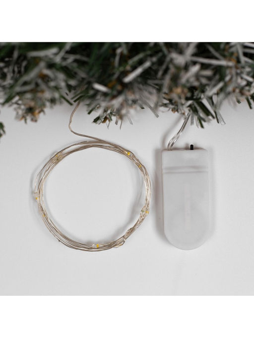 Гирлянда «Нить» 1 м роса, IP20, серебристая нить, 10 LED, батарейки CR2032×2 (в комплекте), свечение тёплое белое