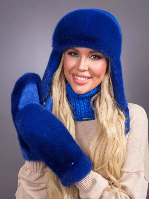 Ушанка норка трикотаж индиго - Davidovfox фото 4