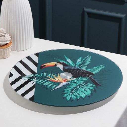 Подставка для торта Доляна Тропики, d=32 см, вращающаяся, стекло, зелёная фото 8