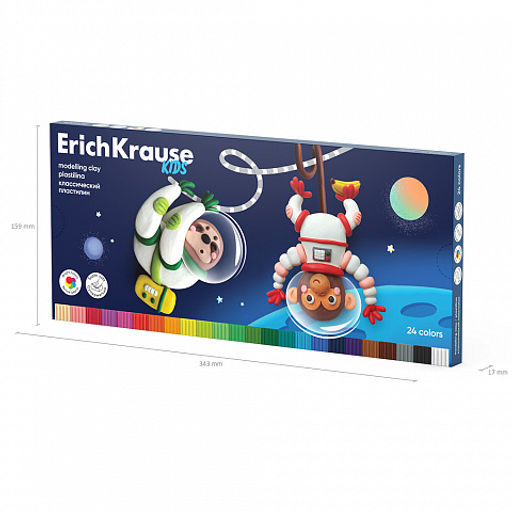 АКЦИЯ Цена за 1 шт. Пластилин классический ErichKrause Kids Space Animals 24 цвета со стеком, 432 г (в коробке 24 шт) фото 6