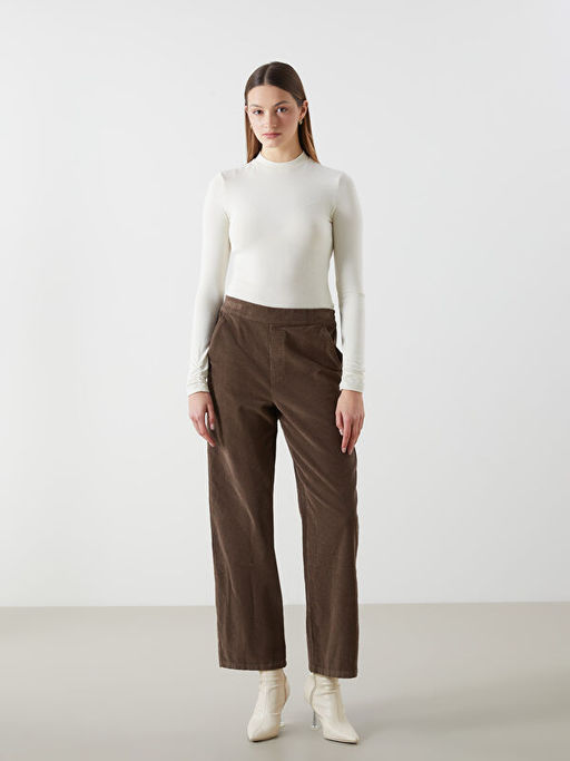 Beli Lastikli D?z Kadife Kad?n Pantolon