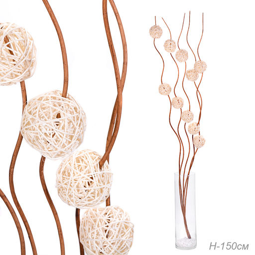 Сухоцвет набор 5 штук 150 см (китте 8 см.10 шт) / 0410-8 /уп 60/* белые шары на коричневом - Галеонтрейд фото 3