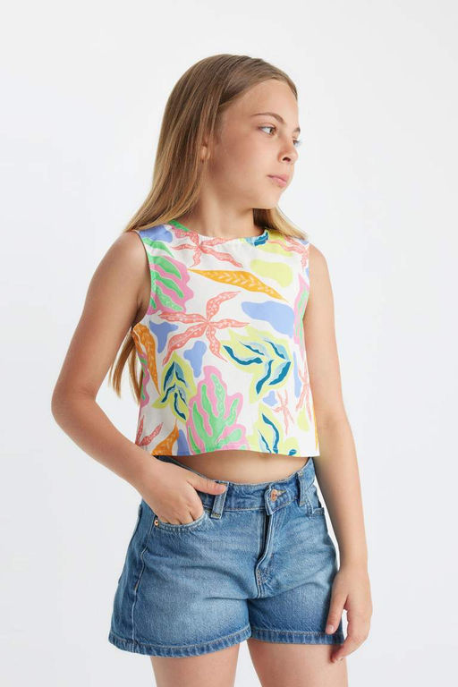 Блузка без рукавов с узором для девочки - Defacto фото 4