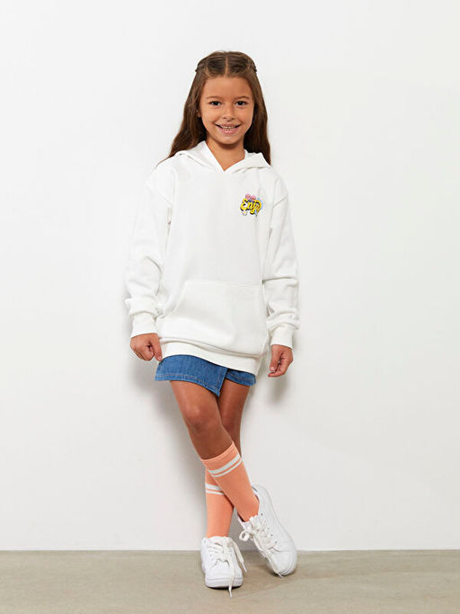 Kap??onlu Bask?l? Uzun Kollu K?z ?ocuk Sweatshirt - Waikiki фото 3