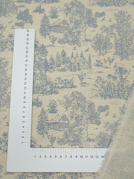 Хлопколен Туаль де Жуи - прованс цв.джинс (на суровом), ш.1.4м, лен-15%, хл-85%, 125гр/м.кв - Купава фото 4