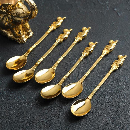 Набор ложек на подставке «Слон», 8×4×16 см, ложки h=13 см, 6 шт., цвет золотой