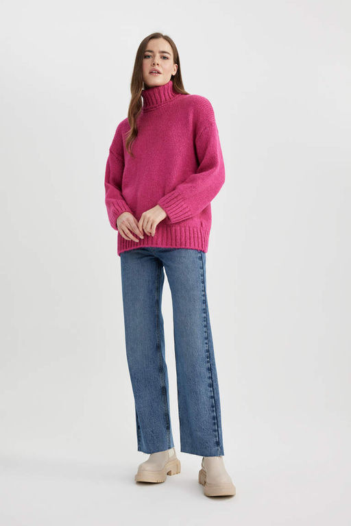 Свитер-туника с высоким воротником оверсайз - Defacto фото 2