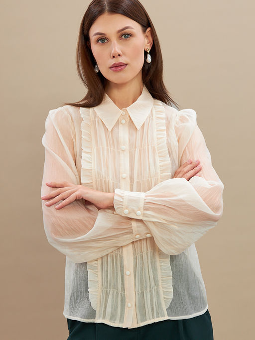 Блузка из органзы со сборкой OD-928-1 молочный - Tantino фото 8