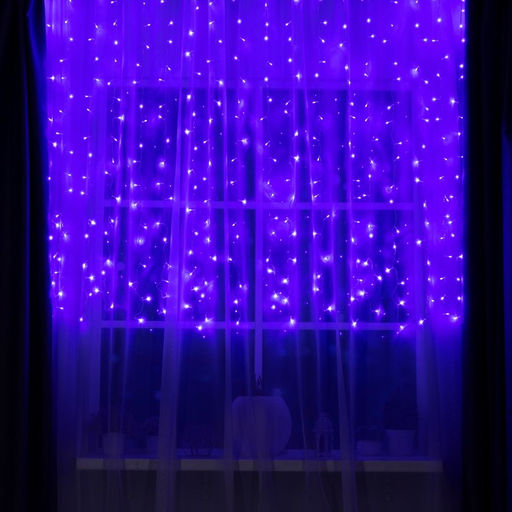 Гирлянда «Занавес» 2×1.5 м, IP20, прозрачная нить, 360 LED, свечение фиолетовое, 8 режимов, 220 В