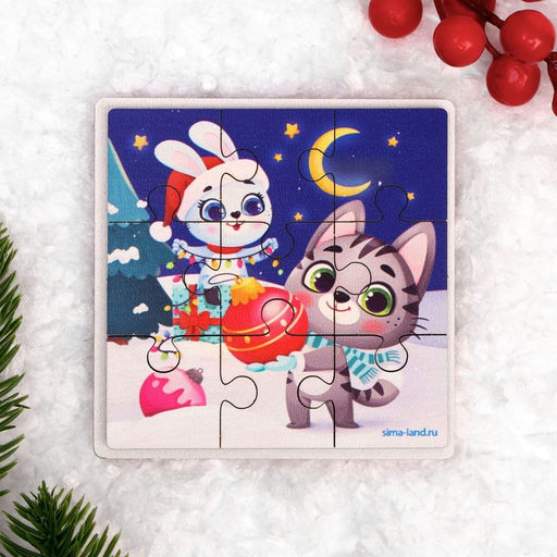Новогодние пазлы Зайка и котик - Лесная мастерская фото 2