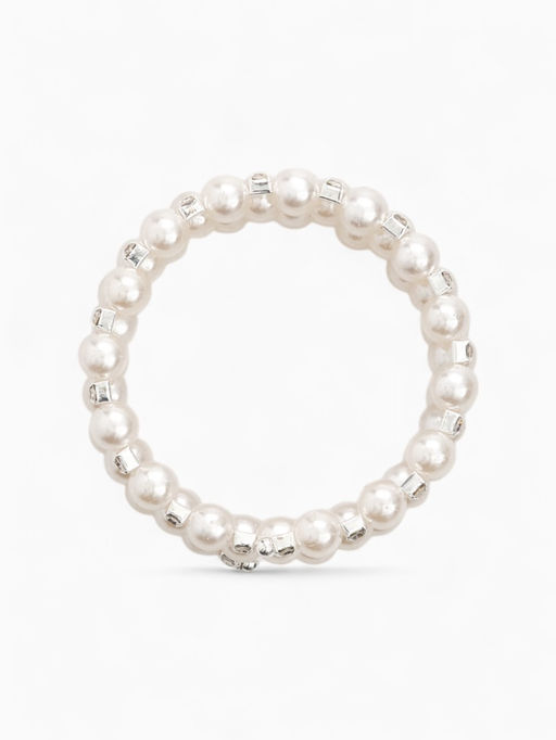 Браслет с жемчугом «Жемчужный ряд» 3 ряда, бусина №8, d=6.5 белый в серебре