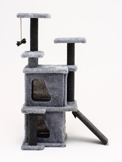 Домик для кошек с когтеточкой, квадратный, этажи 33 х 40 х 103 см, ковролин , серая