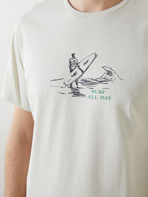 Bisiklet Yaka K?sa Kollu Bask?l? Penye Erkek Ti??rt