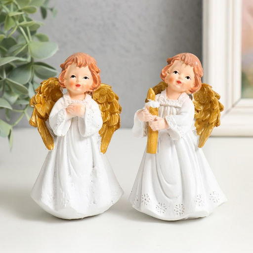 Фигурка полистоун «Праздничный ангел в белом платье», золотые крылья, 6×5×9.5 см, МИКС