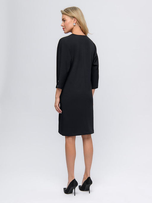 Платье темно-синее с короткими рукавами и воротником-стойкой - 1001dress фото 2