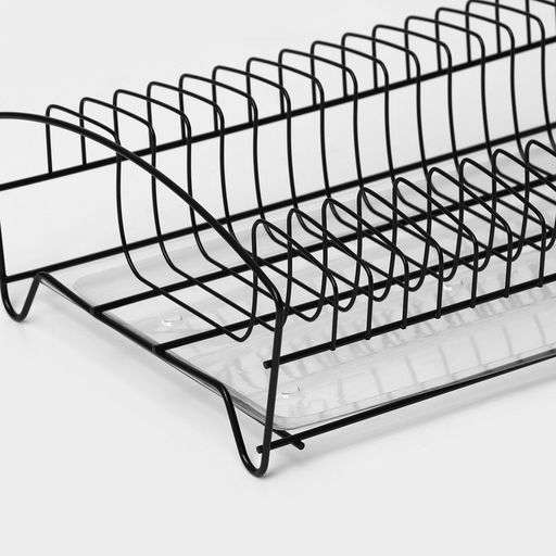 Сушилка для посуды с поддоном, 38×24.5×12.4 см, чёрный