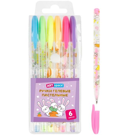 Набор ручек гелевых ArtSpace "Bunny" 6цв. (GP6_96958) пастель, 1мм
