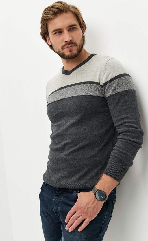 Пуловер мужской с V-образным вырезом F021-15-1723 d.grey - Fine joyce фото 8