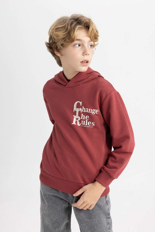 Толстовка с капюшоном и принтом для мальчика - Defacto фото 3