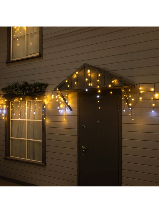 Гирлянда «Бахрома» 12 × 0.7 м, IP44, УМС, тёмная нить, 240 LED, свечение тёплое белое, мерцание, 220 В