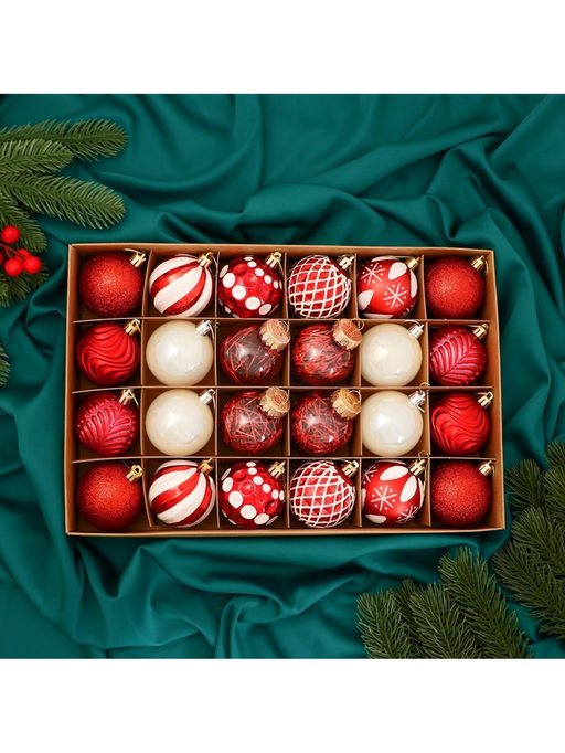 Ёлочные игрушки Мелодия ассорти люкс, шары новогодние, d=6 см, набор 24 шт., бело-красный - Зимнее волшебство фото 6