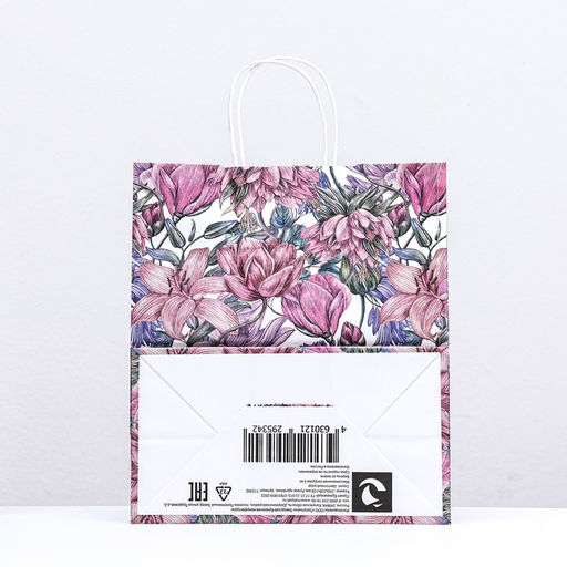 Цена за 25 шт. Пакет бумажный, крафт 100 г/м2 25 х 22 х 12 см Цветочный узор - Simaland фото 2