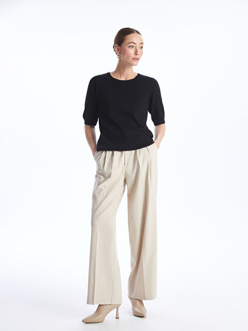 Bisiklet Yaka D?z K?sa Kollu Kad?n Triko Kazak