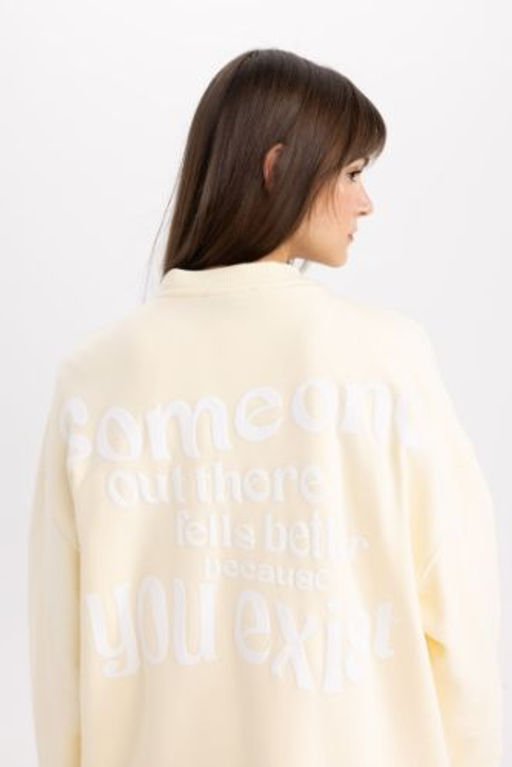 Bisiklet Yaka S?rt Bask?l? Ici Yumusak Tuylu Kal?n Sweatshirt Tunik