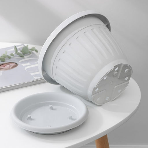 Горшок для цветов с поддоном Сильвер ЭКО, 2.6 л, d=20 см, пластиковый, светло-серый - Simaland фото 4