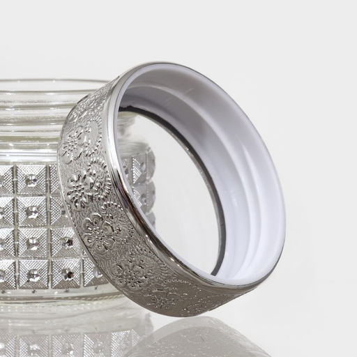 Банка для хранения сыпучих Сильвер, 100 мл, 5.75.5 см, с пластиковой крышкой, стекло, серебряная - Simaland фото 3