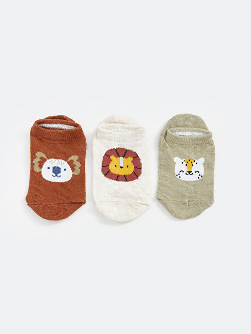 Bask?l? Erkek Bebek Patik ?orap 5li