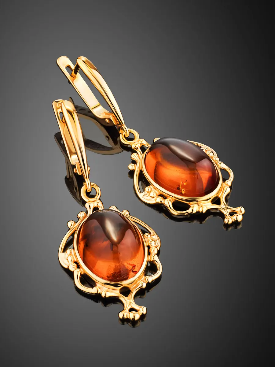 Ажурные серьги из серебра с позолотой и янтаря Кармен - Амберхолл фото 2