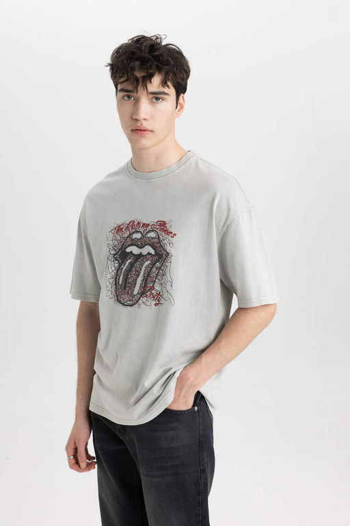 Футболка с короткими рукавами и круглым вырезом Rolling Stones Comfort Fit - Defacto фото 3
