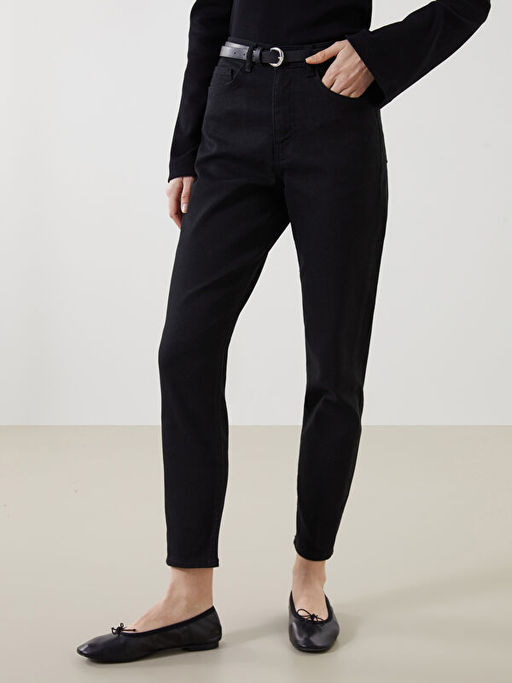 Beli Kemerli Mom Fit Kad?n Jean Pantolon