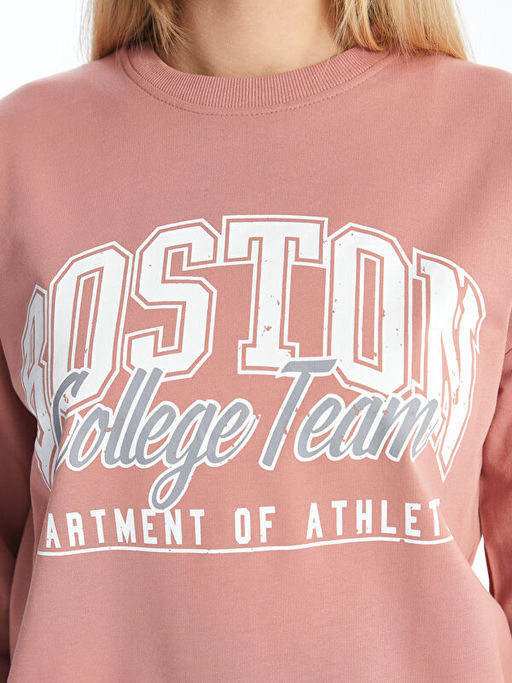 Bisiklet Yaka Bask?l? Kad?n Sweatshirt